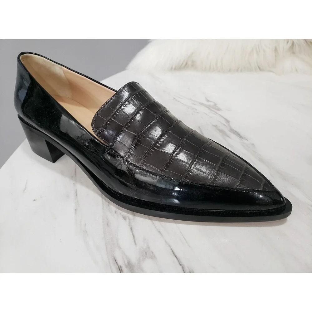SIZE EURO 39.5 / US 9.5 - Club Monaco Alexia Loafers CROC PRINT BLACK & CHARCOAL